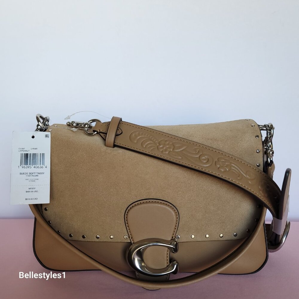 COACH Tabby Soft Suede & Leather Shoulder Bag With Rivets And Tooling- Peanut⭐ - Picture 16 of 16